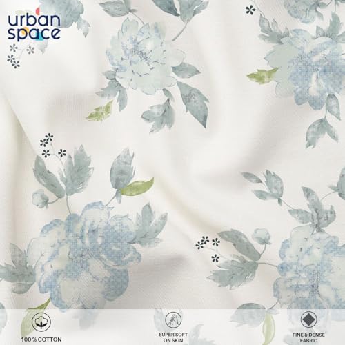 Image of Urban Space Serene 100% Cotton King Size Bedsheet, 200 TC Super Soft Bed Sheet for King Size Bed, Floral Design King bedsheet with Two Pillow Covers (108 inch x 108 inch, Sapphire Dusty Blue)