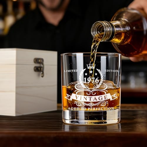 LIGHTEN LIFE 50th Birthday Gifts for Men 340 ML,1976 Whiskey Glass in Valued Wooden Box,50th Birthday Bourbon Glass for 50 Years Old Dad,Husband,Friend,Bday Gift Ideas - Image 3