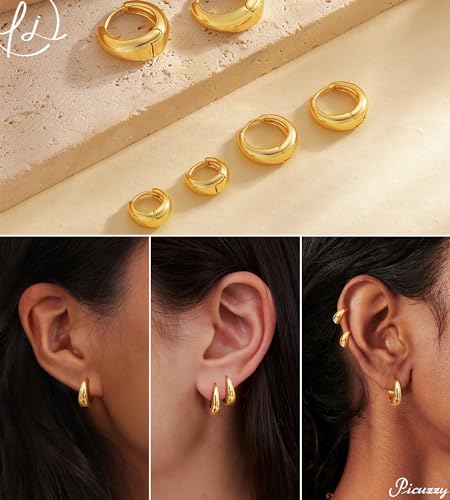 Gold Hoop Earrings for Women, 14K Gold Plated/Silver Small Huggie Hoop Earrings Stack for Women Trendy Hypoallergenic 3/4/5 Pairs Earring Set Fashion Jewelry for Women Girls3