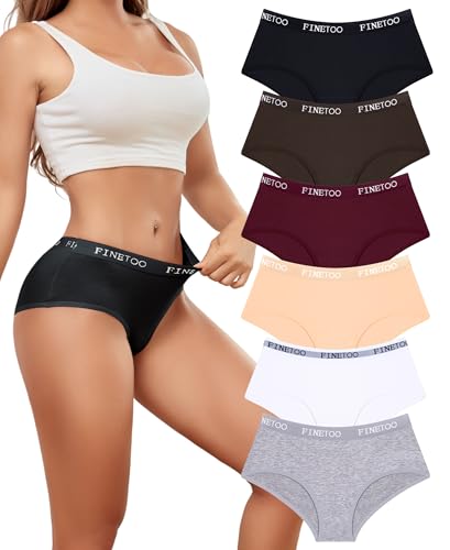 Image of FINETOO Womens Underwear Cotton Hipster Sexy Panties Full Coverage Briefs Stretch Bikinis Comfortable Cheeky 6 Pack