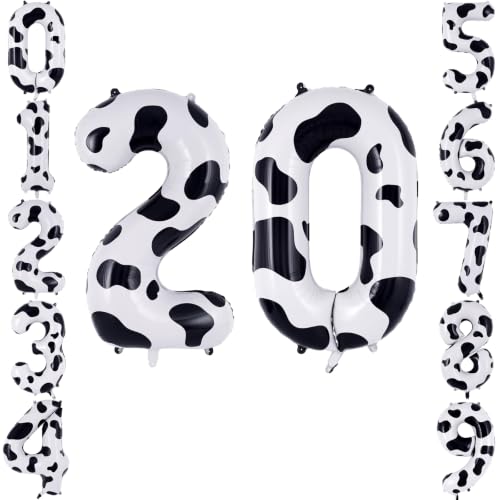 40 Inch Cow Print Number 20 Balloon for 20th Birthday Anniversary Decor