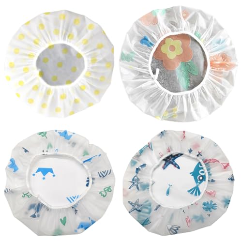 VAEIORP 4 pcs Bonnet De Douche Bonnet de Bain élastiques Chapeau Réutilisables avec Des Bandes Élastiques Pour Femmes Filles Douche
