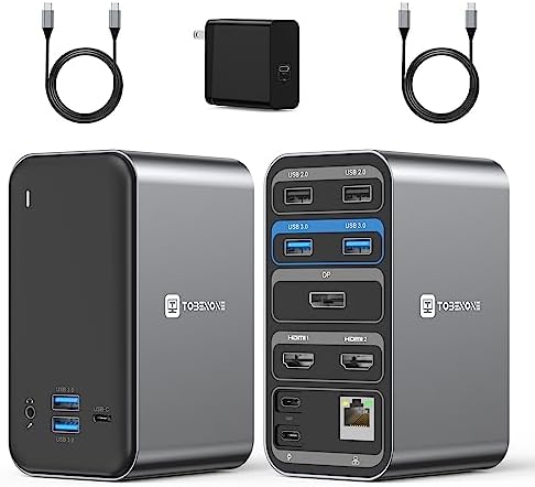 USB C Docking Station Dual Monitor, 13-in-1 Laptop Docking Station with Dual HDMI, DP, 65W Power Supply, 7 USB Ports,Gigabit Ethernet and Audio, Universal USB C Dock for Dell, HP, Lenovo, Surface