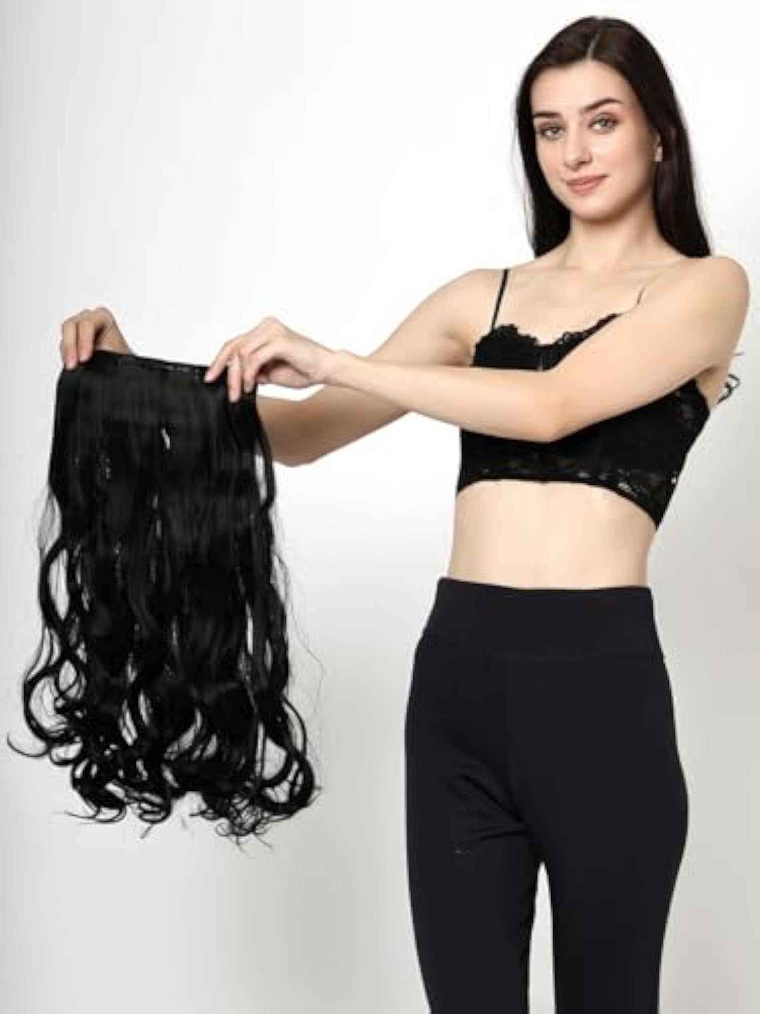 Women's Curly/Wavy Synthetic Black Hair Extension, 24 Inch