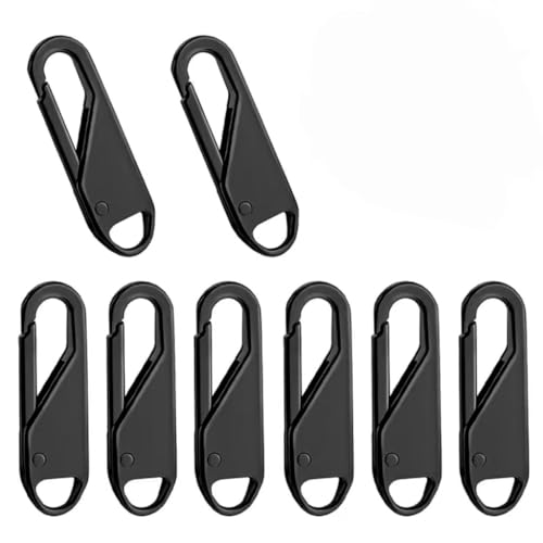Kit de reparo de zíper, pacote com 8 puxadores de metal premium - sem costura instantânea para jaquetas, mochilas, bagagens, jeans e zíperes de bolsa, abas de substituição pretas