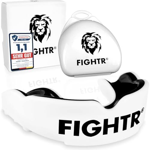 FIGHTR® Premium Mundschutz - ideale Atmung & leicht Anpassbar | Sport Zahnschutz für Boxen, MMA, Muay Thai, Hockey & Kampfsport | inkl. Hygiene Box (Weiß)
