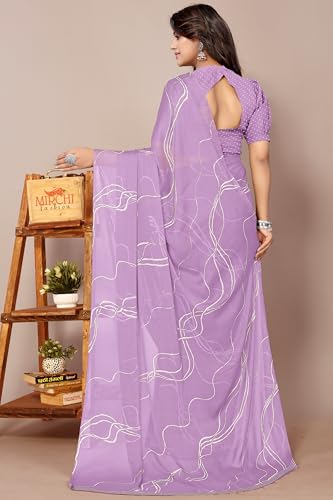 Image of MIRCHI FASHION Saree for Woman Chiffon Georgette Geometric Printed | Lightweight Farewell and Women's Office Sari with Blouse Piece