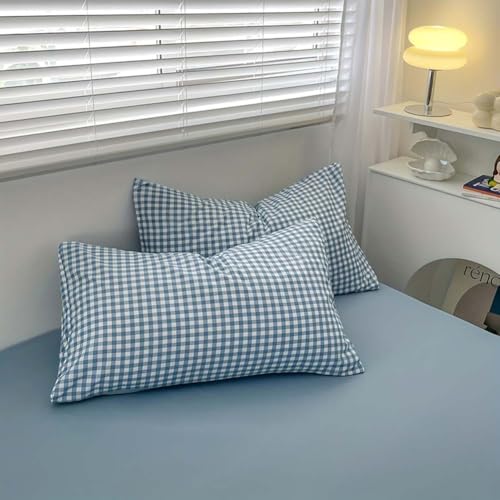 Image of Nayoroom Blue Gingham Duvet Cover King Size Reversible Plaid Checkered Comforter Cover Grid Farmhouse Dorm Bedding Set 3 Pcs Soft Breathable Washed Microfiber Gifts for Women Men