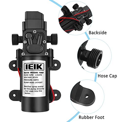 Image of Water Pressure Diaphragm Pump DC 12V 45W Water Pressure Sprayer Pump 4LPM 1.05 GPM 108PSI 147ft Self Priming Pump for Caravan RV Boat Marine Agricultural Spraying Port