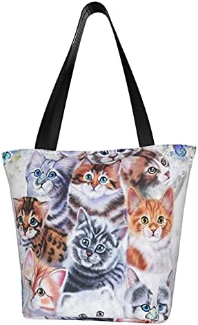 Cat And Butterfly Shoulder Handbag Canvas Tote Bag For Work Travel Business Beach Shopping School