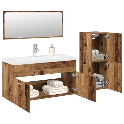 Vetnasa Juego de Muebles de baño 4 Piezas Madera ingeniería Envejecida Mobiliario, Conjuntos de Muebles, Muebles de baño Marrón 55,95 KG