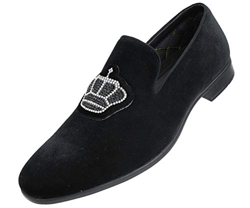 Amali Crown - Velvet Men’s Slip-On Shoes with Jewelry Crown Piece - Smoking Slip On Dress Shoes for Men - Velvet Formal Loafers for Men - The Original Smoking Men Tuxedo Dress Shoe