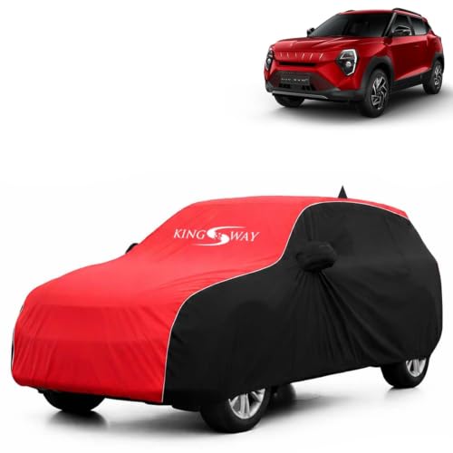 Image of KINGSWAY Super Waterproof Car Cover Only with Mahindra XUV 3XO EV (Year 2026 Onwards - All Model) | Mirror and Antenna Pockets | All Weather Car Body Cover with Silver Piping | Black Red
