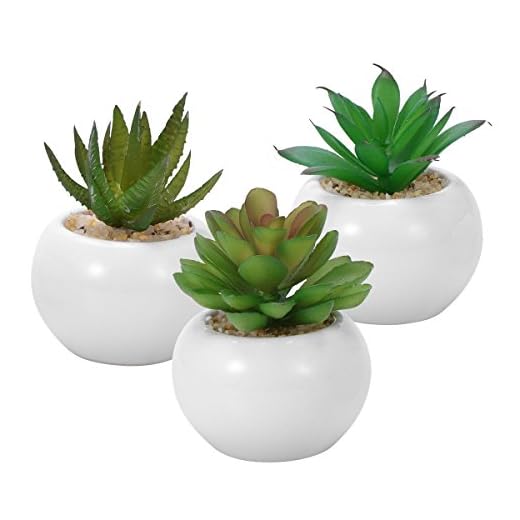 WINOMO 3pcs succulentes artificielles décoratives, Mini pot de fausses plantes avec des pots blancs