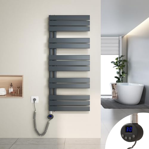 Heilmetz Badheizkörper Elektrisch Heizkörper Bad mit Digitalem Thermostat Handtuchheizkörper mit Timer-Funktion 1176x500mm 600 Watt für Badezimmer/Wohnzimmer