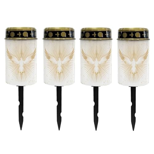 Image of Poceacles Cross Outdoor Solar Candle Lights - Water Resistant, Gold White Dove of Peace Cross, Pack of 4