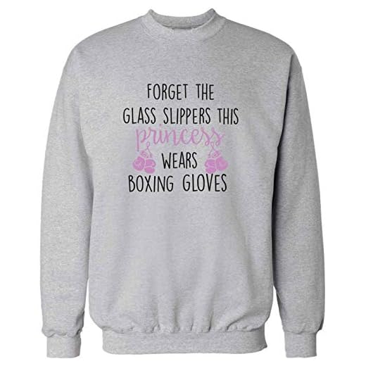Flox Creative Erwachsene Unisex Pullover Vergessen Glas Hausschuhe Prinzessin trägt Boxhandschuhe Gr. X-Large, grau