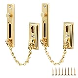 Bonsicoky 2 Pack Door Chain Lock with Spring, Stainless Steel Security Chain Guard, Anti-Theft Press Lock for Window - Gold