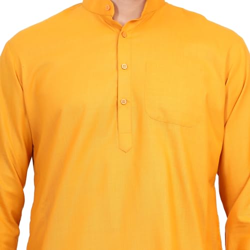 Image of Men's Cotton Blend Blend Knee Length Solid Color Style Stright Long Mandrin Collor Ethnic Casual Wear Kurta Only