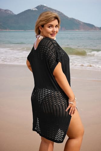 Hanna Nikole Plus Size Swimsuit Cover Up Women Split Hem Crochet Coverups Swimwear Cool Pullover Bathing Suit Cover Up Beach2