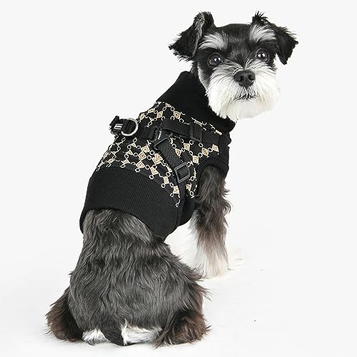 Puppia Jace Jacket Hundegeschirr Pullover Warm Winter Rautenmuster für kleine und mittelgroße Hunde, Schwarz, Größe S