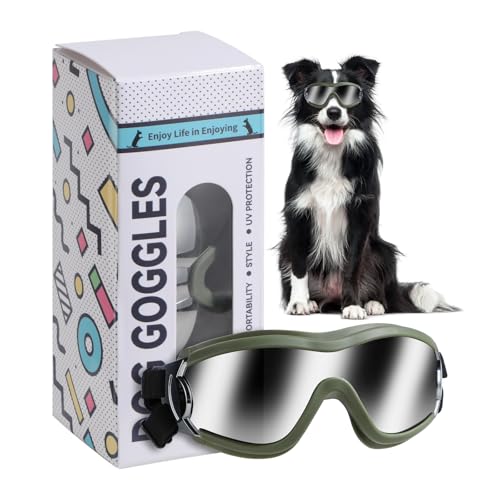NVTED Dog Sunglasses Dog Goggles, UV Protection Wind Protection Dust Protection Fog Protection Pet Glasses Eye Wear Protection with Adjustable Strap for Medium or Large Dog (Green)