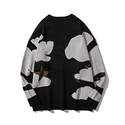 Men Oversized Knitted Sweater Pullover Black Japanese Anime Cartoon Print2
