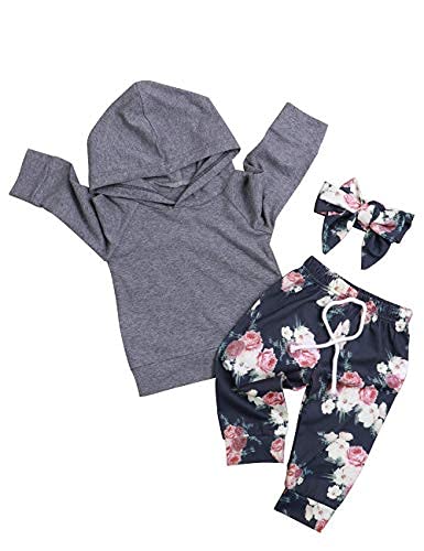Okgirl Ropa para bebé niña de Verano con Flores Florales, Blusa sin Mangas de Encaje Corto de Mezclilla para bebé niña Traje de Regalo, Gris, 6-12 Meses