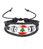 vmcoatdu Lebanon National Flags Bangle Retro Alloy Leather Bracelet for National Flag Braided Rope Bracelet Bangle (Lebanon)