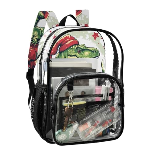 Dino Red Christmas Kids Clear Backpack Clear Book Bags For Adults Transparent PVC Backpack2