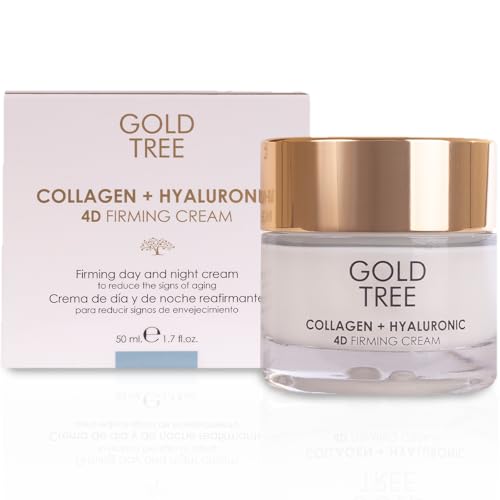 GOLD TREE Crema Antiarrugas Mujer Colágeno y Acido Hialuronico 50ml. Crema Facial Mujer Premium. Crema Antiarrugas Hombre Dia y Noche para Piel Joven. Crema Hidratante Facial Mujer. Crema Antiedad