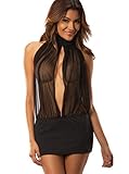 Wicked Temptations Sexy Deep Plunge Stretch Mesh & Lycra Mini Lingerie Dress Black Medium/Large