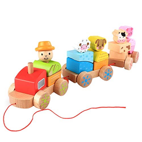 Lowest Prices! OLOPE Wooden Pull Toy,Rocking Farm Animals Pull Train Toy Baby Rock Baby Toys Gift fo...
