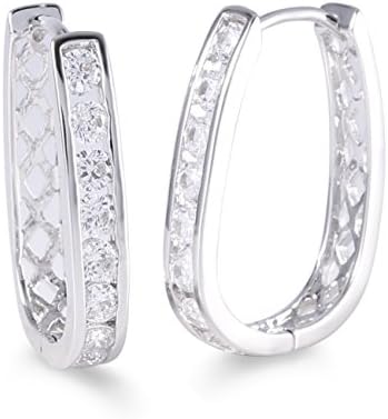 GULICX 26mm Hoop Huggie Earrings Rose Gold/White Gold Plated with Cubic Zirconia Crystal for Womens Girls