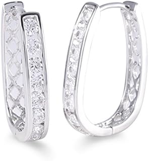 GULICX 26mm Hoop Huggie Earrings Rose Gold/White Gold Plated with Cubic Zirconia Crystal for Womens Girls