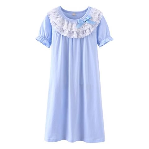 New Girls Princess Nightgown Blue Cotton Night Dress Lace Bow Age 10 11 Years Cover