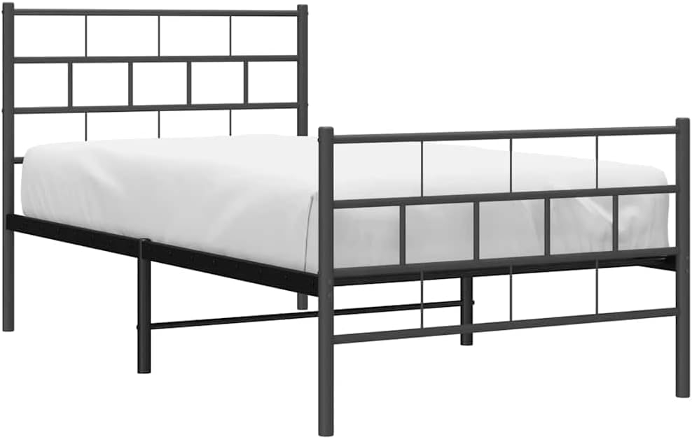 vidaXL 12-Inch Black Metal Twin XL Bed Frame with Headboard & Footboard, Heavy-Duty Slats Support with Under-Bed Storage for Modern Bedroom, No Box Spring Needed & Easy Assembly, No Mattress
