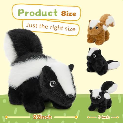 Image of MaoGoLan 4Pcs Giant Skunk Stuffed Animal, Kawai Mother Skunk Plush Toy with 3 Small Baby Skunk Plushies Inside, 22 inch Snuggle Stuffed Skunk for Kids Woodland Animal Lovers, Christmas Birthday Gift