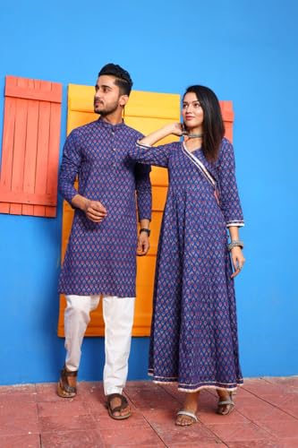 Ensemble Kurta couple traditionnel vêtement décontracté coton imprimé