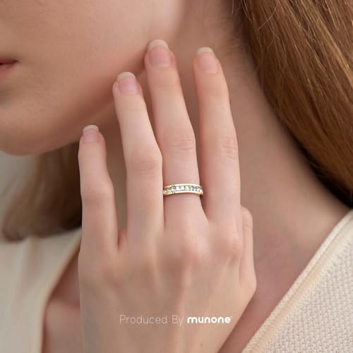 munone18k Gold Plated Minimalist Princess Cut Cubic Zirconia,Channel Set Eternity Rings for Women Men,Non Tarnish Hypoallergenic Titanium Band Stackable Ring4