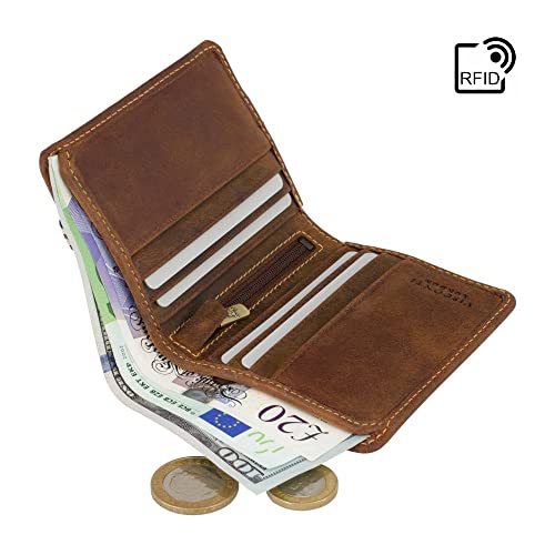 Visconti Arrow Elastic Closure Bi Fold Real Leather Wallet Card Holder RFID (Oil Tan BN2), Oil Tan, Rustic4