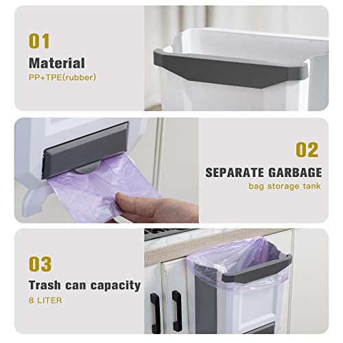 Wdpuchu Hanging Kitchen Trash Can, Foldable Waste Bin For Kitchen, Collapsible Hang Small Plastic Garbage Can 2.4 Gallon For Cabinet/Car/Bedroom/Bathroom (White) #TOP5