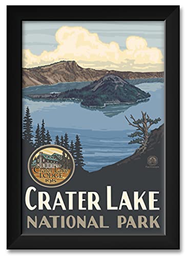 Crater Lake National Park Professionally Framed Art Print From Travel Artwork By Artist Paul A. Lanquist Framed Art Size: 14" X 20" #TOP27