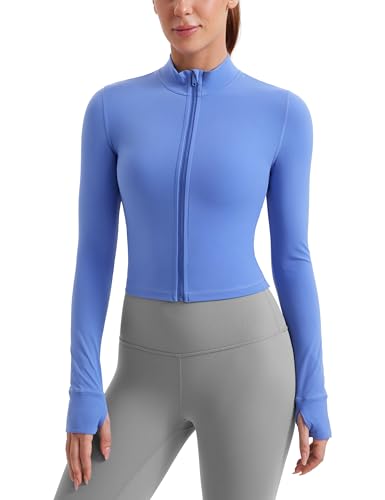 Image of CRZ YOGA Butterluxe Cropped Athletic Jackets | Extremely Soft, Slim Fit, Full Zip, Mockneck, Thumb Holes, for Women