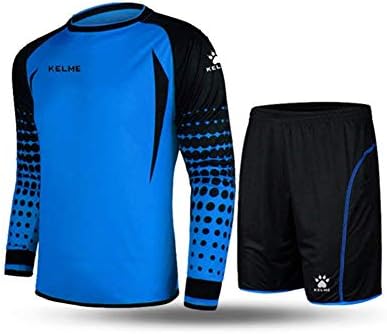 KELME Padded Goalkeeper Uniform, Men Soccer Goalie Shirts and Shorts, Youth Keeper Long Sleeve Jersey with Pants Set Bundle Blue/Black S