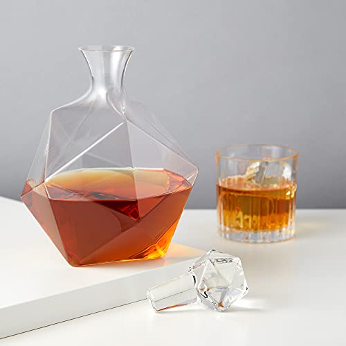 Viski Faceted Whiskey Decanter - Crystal Liquor Carafe, Stylish Barware Set Of 1-40 Oz #TOP1