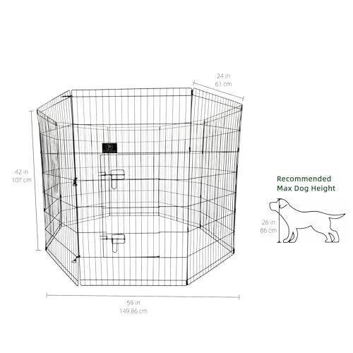 Image of PJYuCien Puppy Playpen with Top Cover & Bottom Pad, 8 Panels 42 inch H, Gray | 24 inchW, Large Pet Safe Sanctuary, Foldable Octagonal Pen, Versatile, Indoor & Outdoor, Backyard Pasture, Protects Floors
