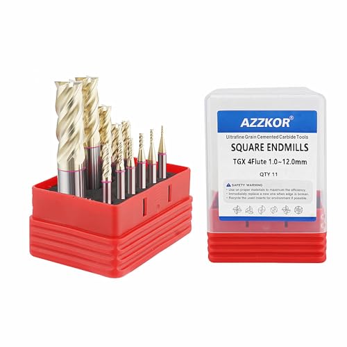 Image of Carbide Square EndMill HRC65 Double Edge 4 Flute TiSiN Coating Tungsten Steel Color-Ring Milling Cutter for Metal Steel TGX Series 11pcs Set