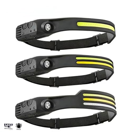 Image of Rechargeable LED Headlamp with Type-C Fast Charging, XPE and COB LED, Sensor Switch, Elastic Headband (2 Line)