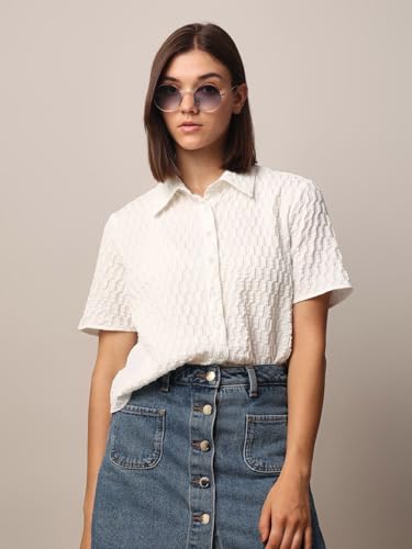 Image of Zilcon Women's Half Sleeve Button Down Women Shirts | Western Tops for Women Stylish | White Shirt for Woman